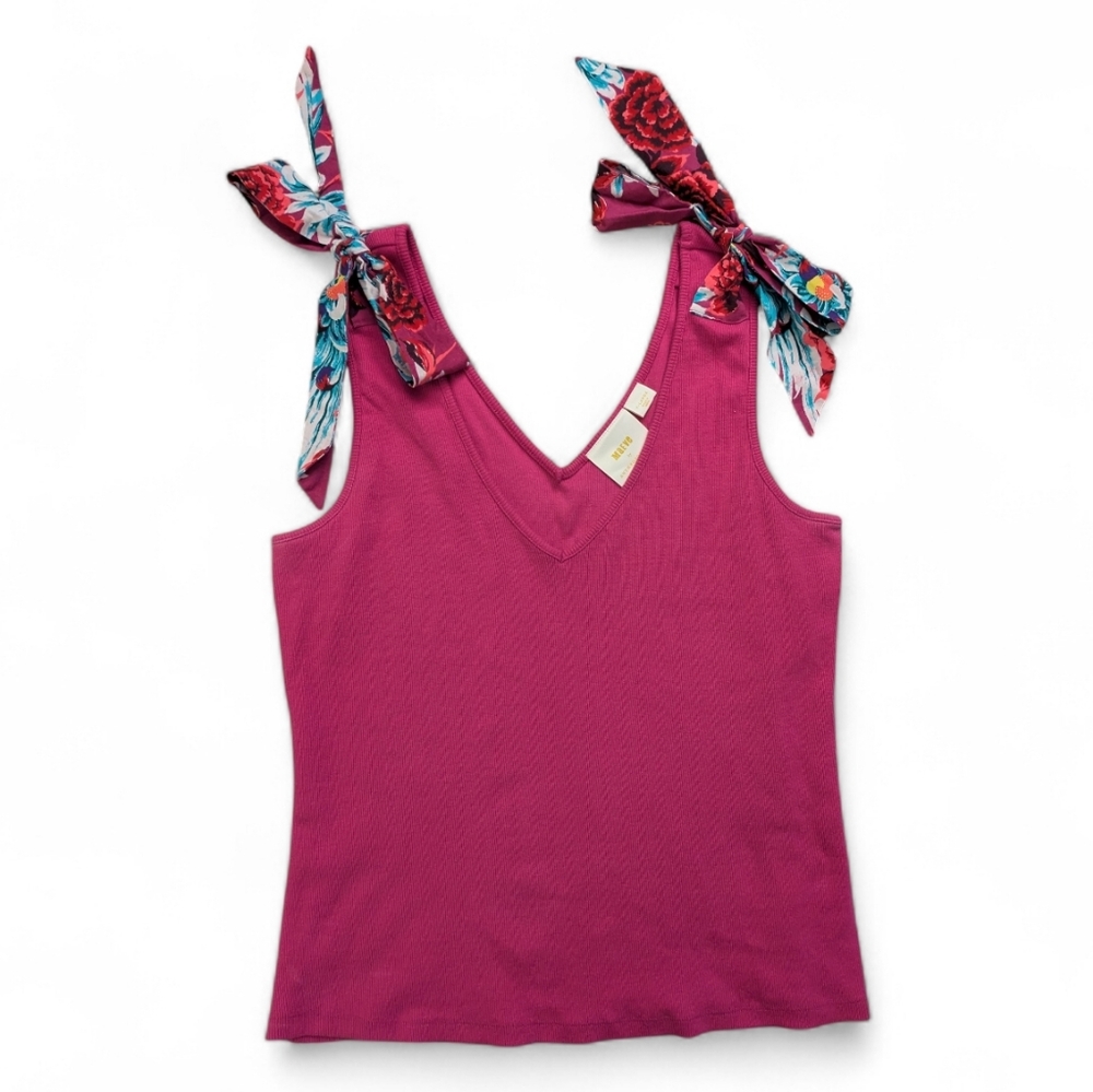 Maeve Anthropologie Rafaela Bow Tank Cotton Ribbed Fuschia Purple Size X Large